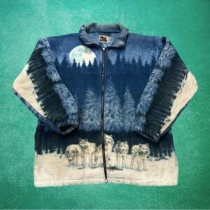 Vintage Wolf All Over Print Fleece Zip Up Jacket